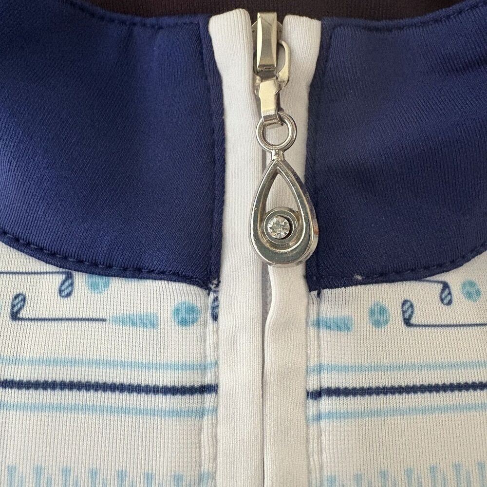 SanSoleil 1/4 Zip Pullover Womens Large Blue White Print UV 50 Golf Pickleball - Picture 3 of 16